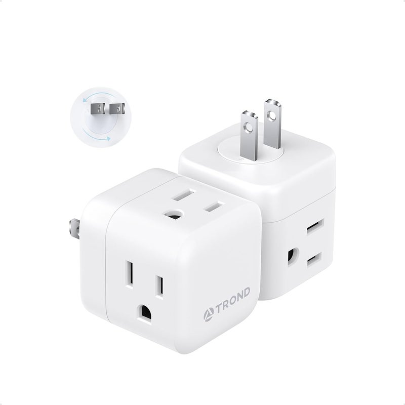 TROND 2 to 3 Prong Outlet Splitter 2 Pack, 3 Way Plug Extender with 360 Rotating Plug, US to Japan Power Adapter for Travel, 3 Prong Adapter for Non-grounded Outlet in Old House - Image 1